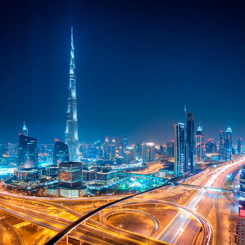 Dubai downtown skyline at night